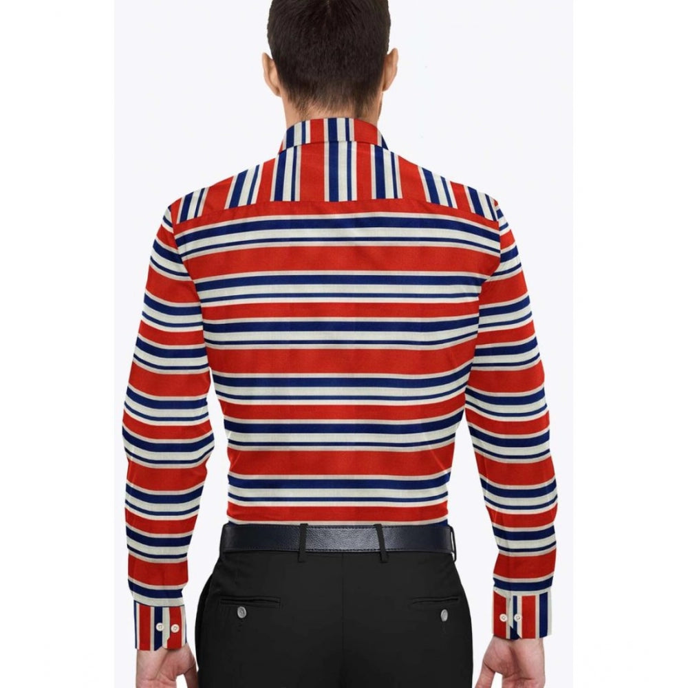 Generic Men's Cotton Blended Striped Full Sleeve Shirt (Red-Blue)