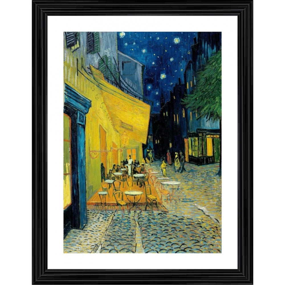 Generic Terrace at Night 1888 Painting With Wood Photo Frame (Multicolor)