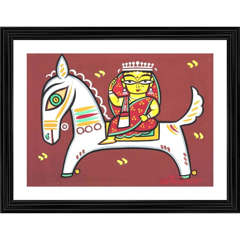 Generic Woman on the Horse Painting With Wood Photo Frame (Multicolor)