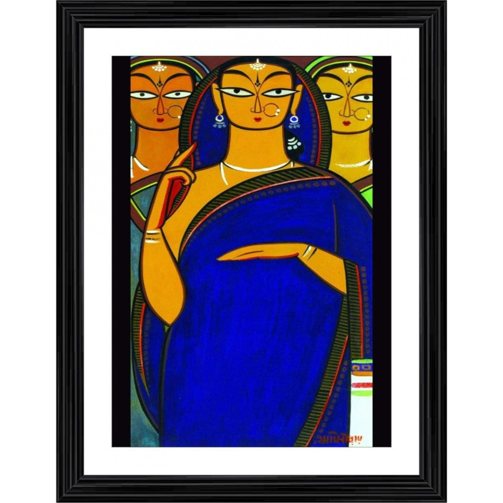 Generic Three Pujarans Painting With Wood Photo Frame (Multicolor)