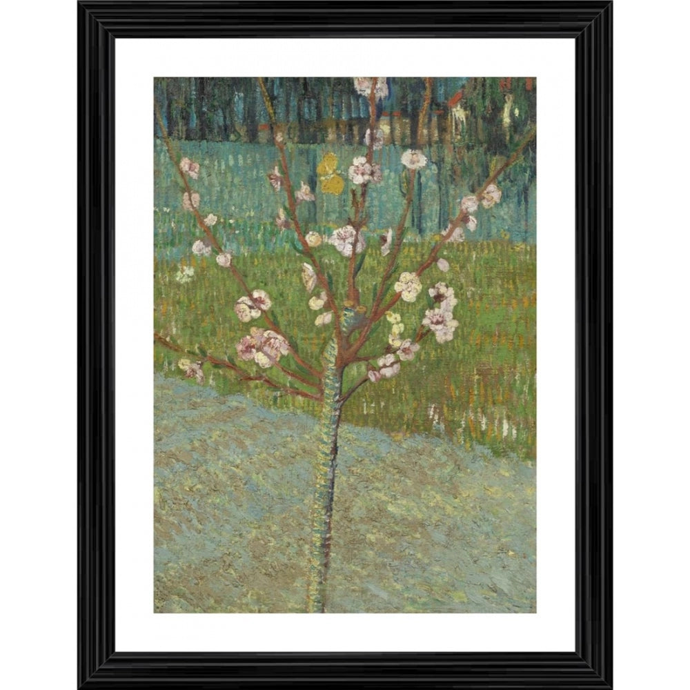 Generic Peach Tree in Blossom 1888 Painting With Wood Photo Frame (Multicolor)