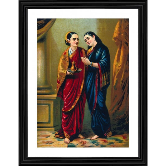 Generic Draupadi and Sudeshna 1896 Painting With Wood Photo Frame (Multicolor)