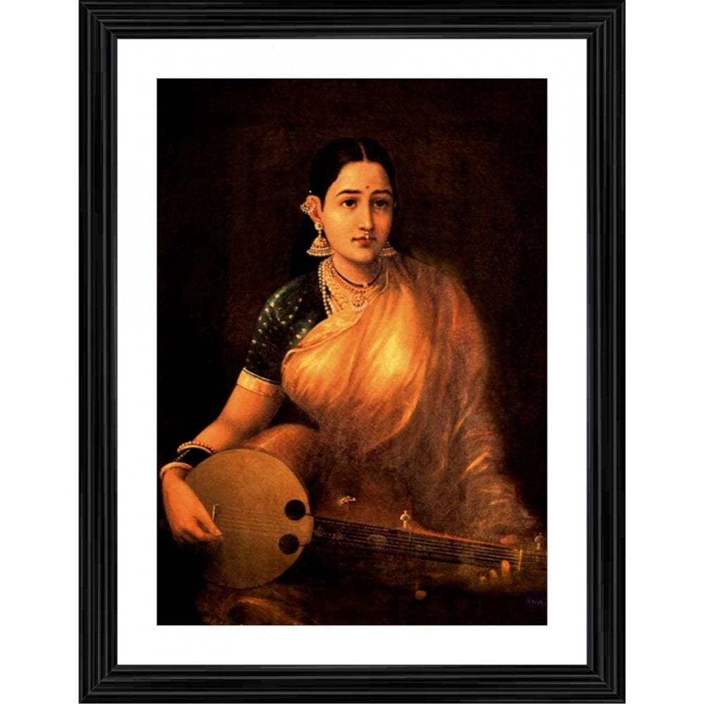 Generic A Lady Playing Swarbat 1874 Painting With Wood Photo Frame (Multicolor)