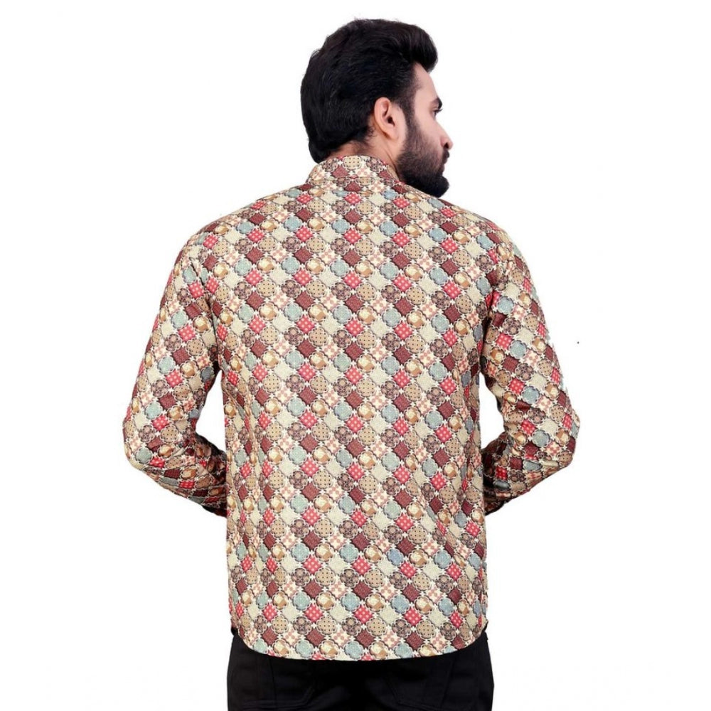 Generic Men's Cotton Blended Printed Full Sleeve Shortkurta (Multicolor)