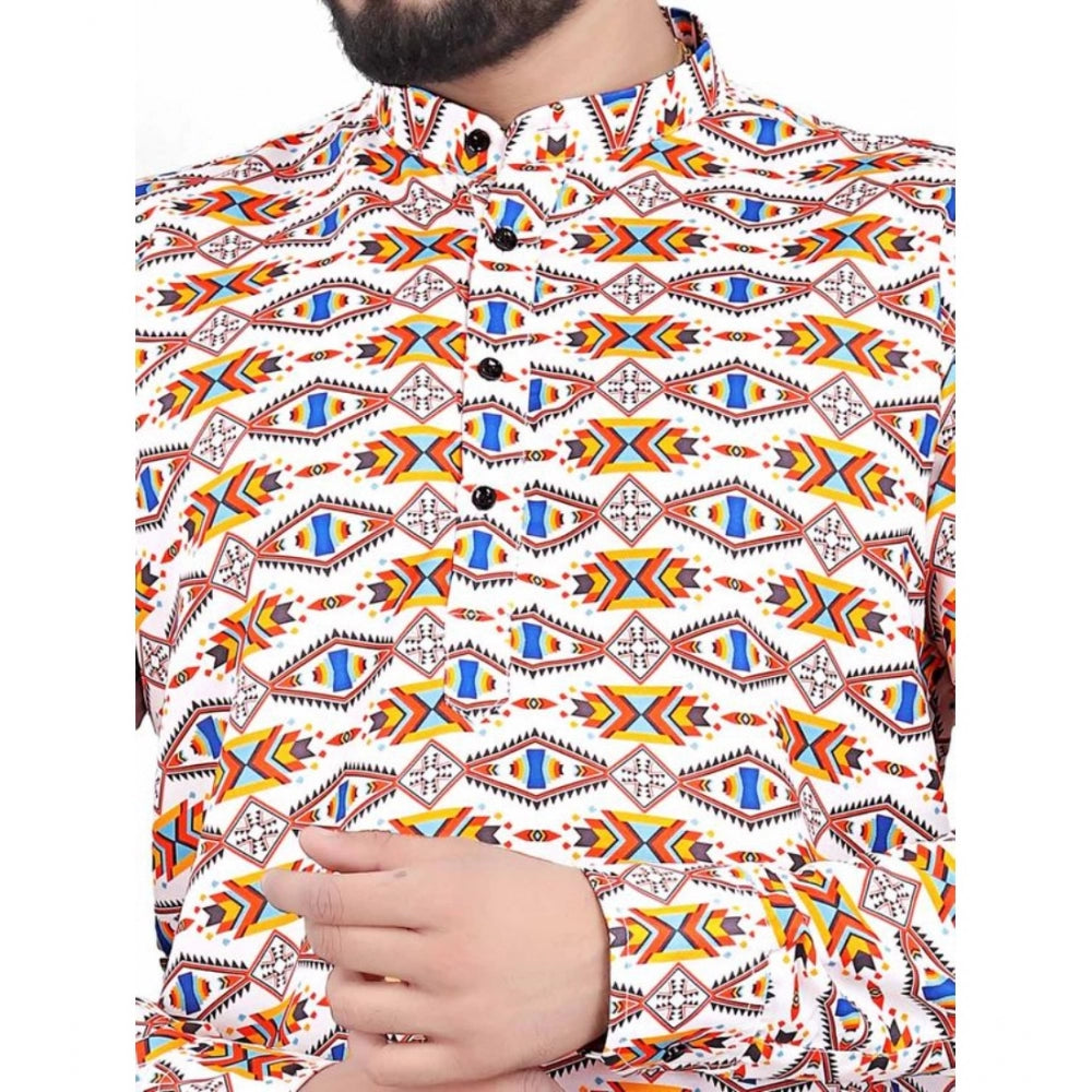 Generic Men's Cotton Blended Printed Full Sleeve Shortkurta (Multicolor)