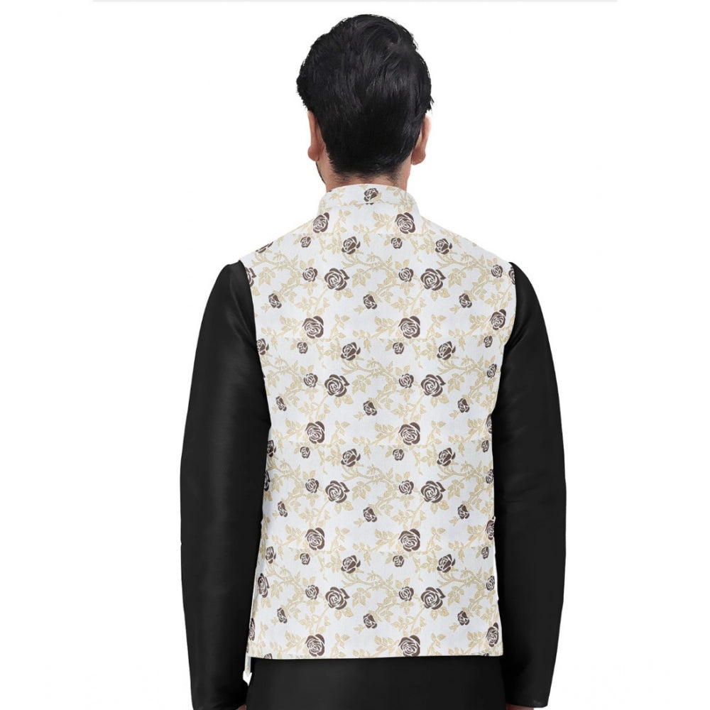 Generic Men's Jacquard Printed Full Sleeve Waistcoat (Beige)