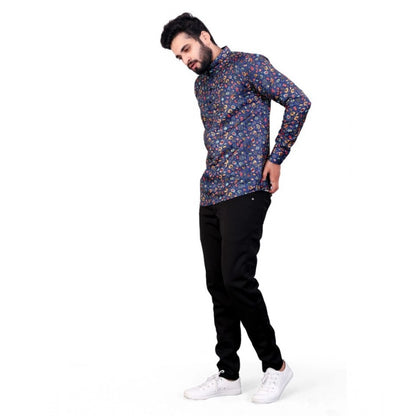 Generic Men's Cotton Blended Printed Full Sleeve Shortkurta (Multicolor)