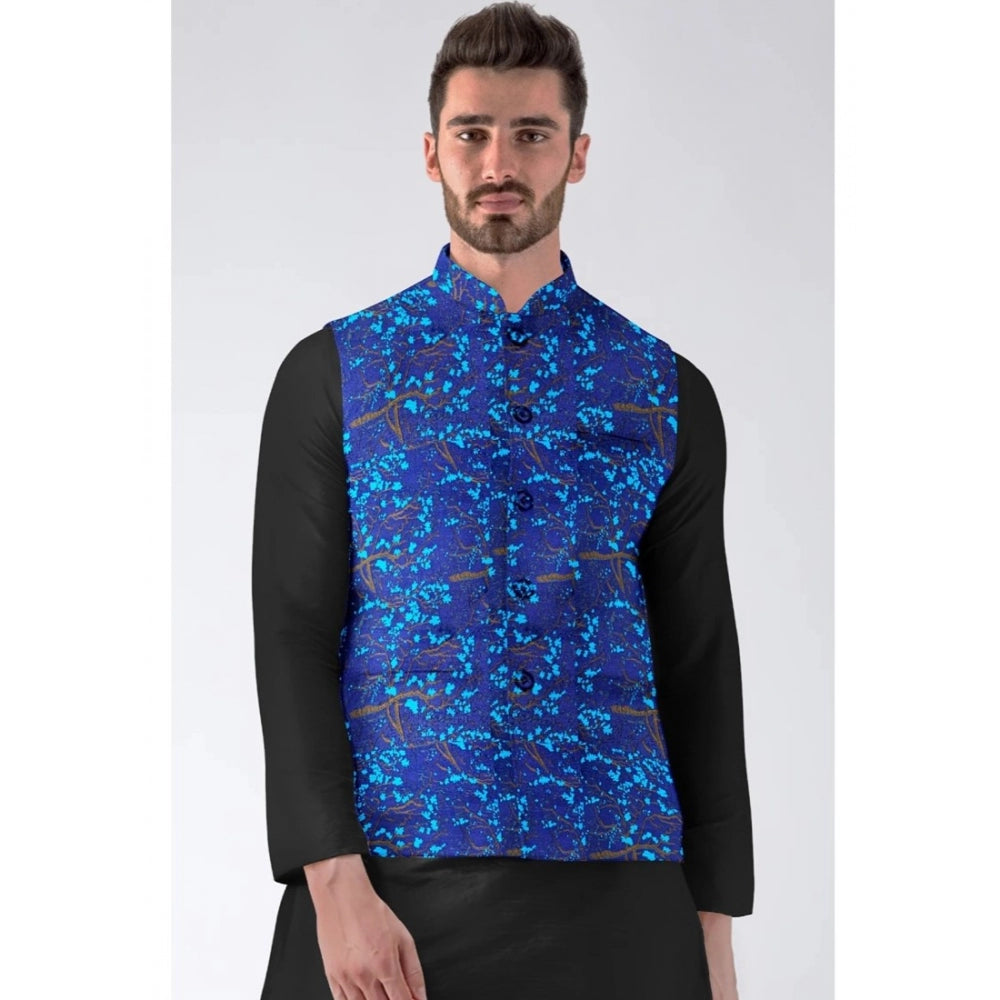 Generic Men's Jacquard Printed Full Sleeve Waistcoat (Blue)