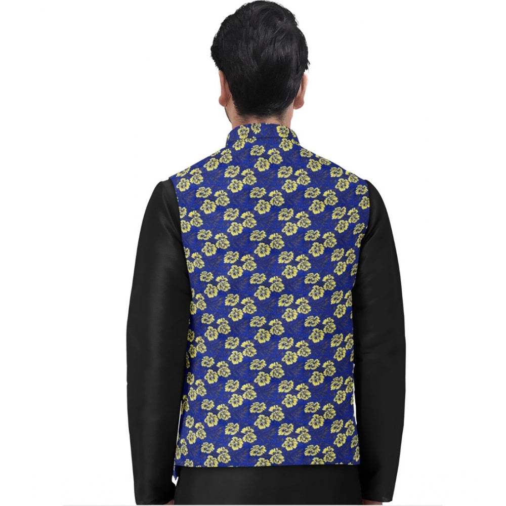 Generic Men's Jacquard Printed Full Sleeve Waistcoat (Blue)