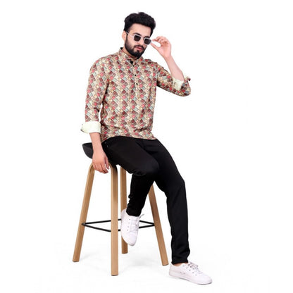 Generic Men's Cotton Blended Printed Full Sleeve Shortkurta (Multicolor)