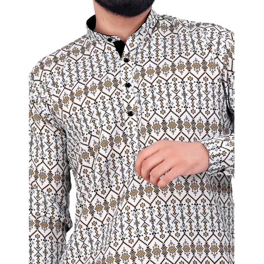 Generic Men's Cotton Blended Printed Full Sleeve Shortkurta (Multicolor)