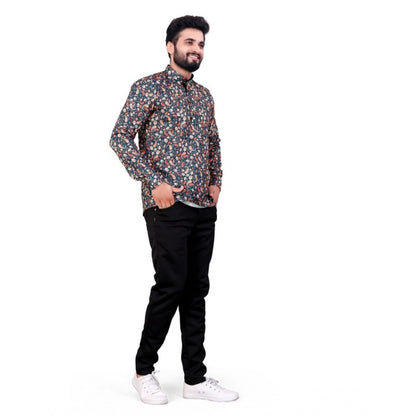 Generic Men's Cotton Blended Printed Full Sleeve Shortkurta (Multicolor)