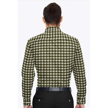 Generic Men's Cotton Blended Checked Full Sleeve Shirt (White-Green)