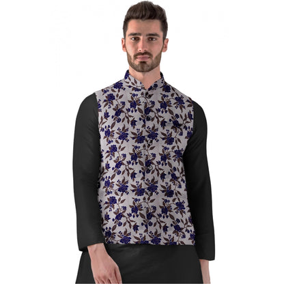 Generic Men's Jacquard Printed Full Sleeve Waistcoat (Blue)