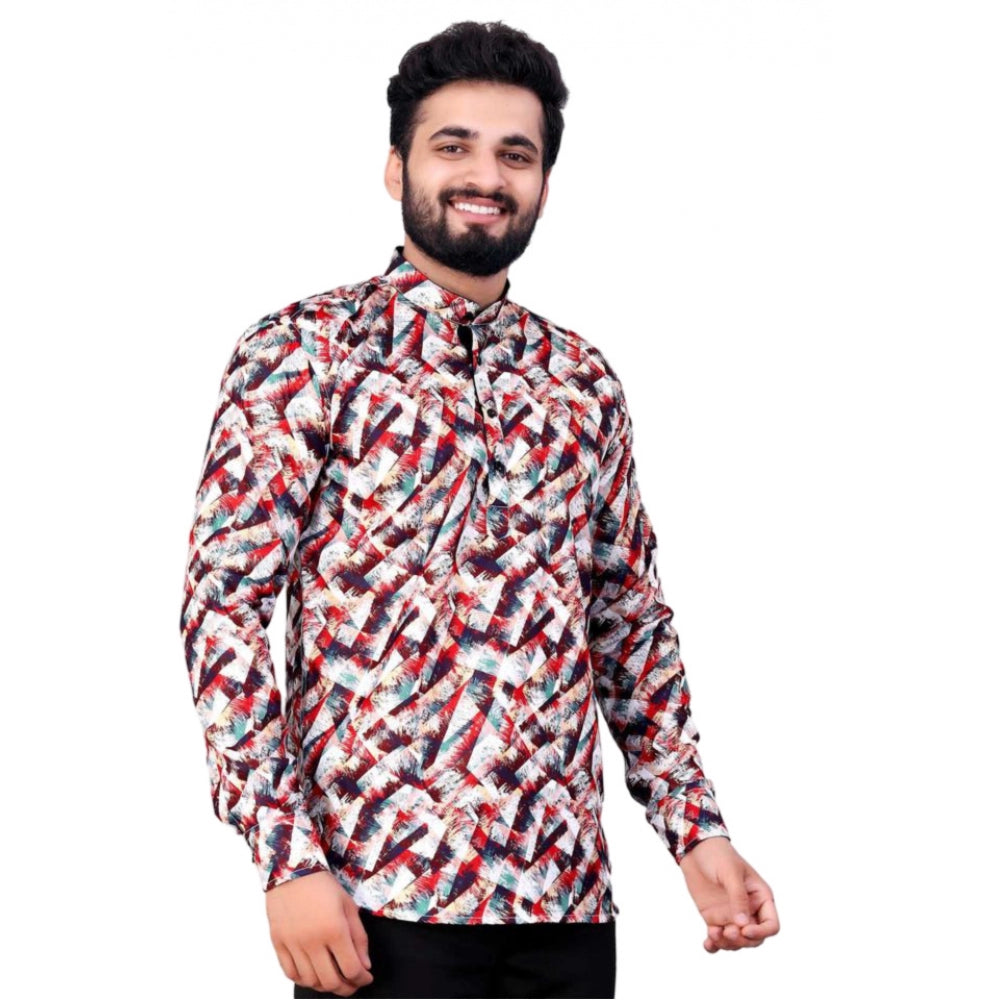 Generic Men's Cotton Blended Printed Full Sleeve Shortkurta (Multicolor)