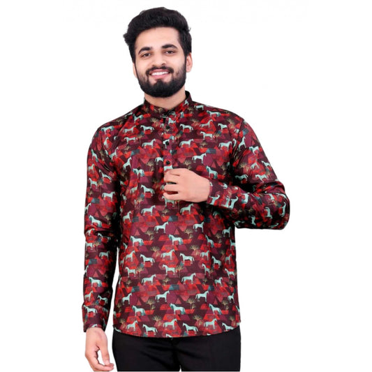 Generic Men's Cotton Blended Printed Full Sleeve Shortkurta (Multicolor)