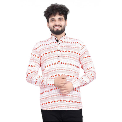 Generic Men's Cotton Blended Printed Full Sleeve Shortkurta (Multicolor)