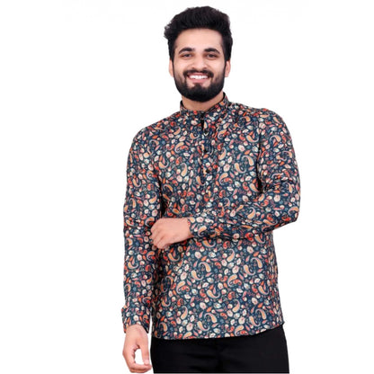 Generic Men's Cotton Blended Printed Full Sleeve Shortkurta (Multicolor)