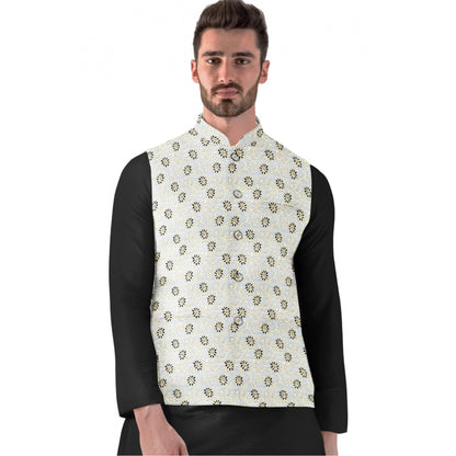 Generic Men's Jacquard Printed Full Sleeve Waistcoat (Silver)