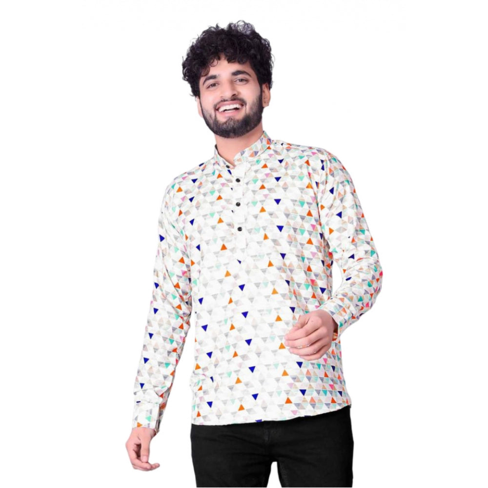 Generic Men's Cotton Blended Printed Full Sleeve Shortkurta (Multicolor)