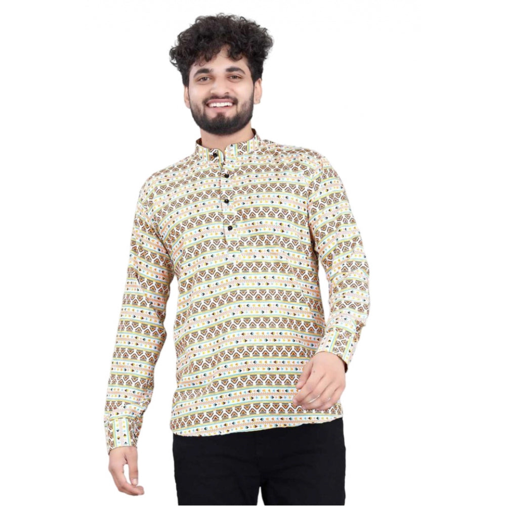 Generic Men's Cotton Blended Printed Full Sleeve Shortkurta (Multicolor)