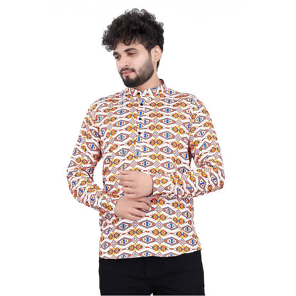 Generic Men's Cotton Blended Printed Full Sleeve Shortkurta (Multicolor)