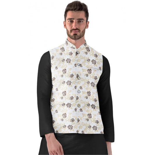 Generic Men's Jacquard Printed Full Sleeve Waistcoat (Beige)