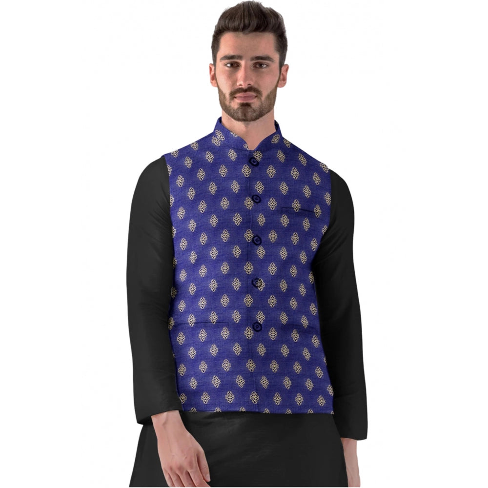 Generic Men's Jacquard Printed Full Sleeve Waistcoat (Blue)