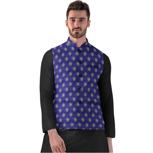 Generic Men's Jacquard Printed Full Sleeve Waistcoat (Blue)