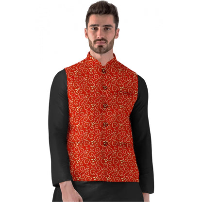 Generic Men's Jacquard Printed Full Sleeve Waistcoat (Red)