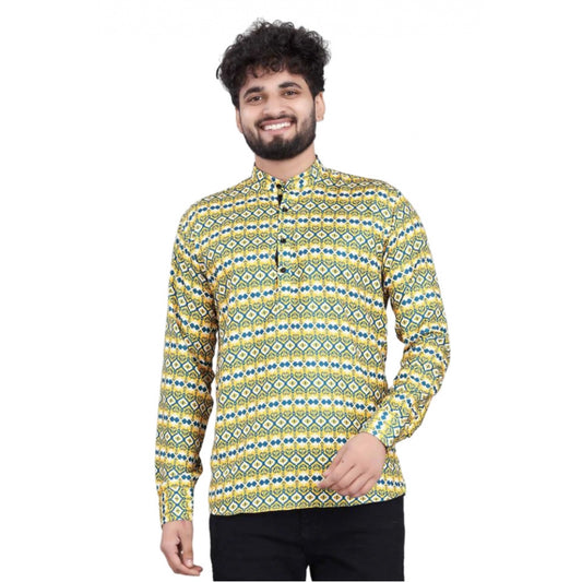 Generic Men's Cotton Blended Printed Full Sleeve Shortkurta (Multicolor)