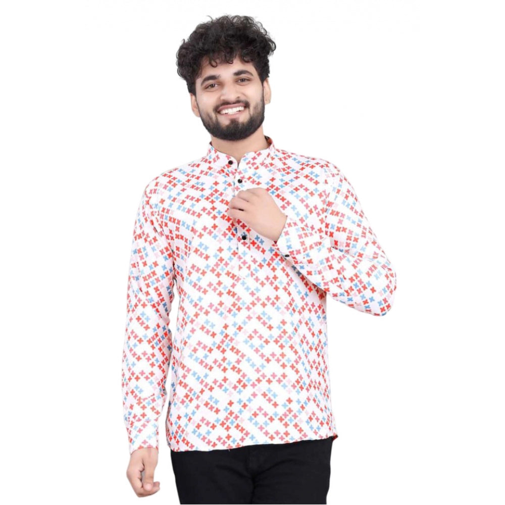 Generic Men's Cotton Blended Printed Full Sleeve Shortkurta (Multicolor)