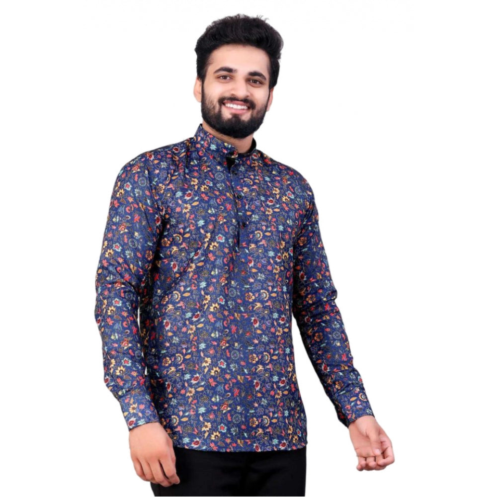 Generic Men's Cotton Blended Printed Full Sleeve Shortkurta (Multicolor)