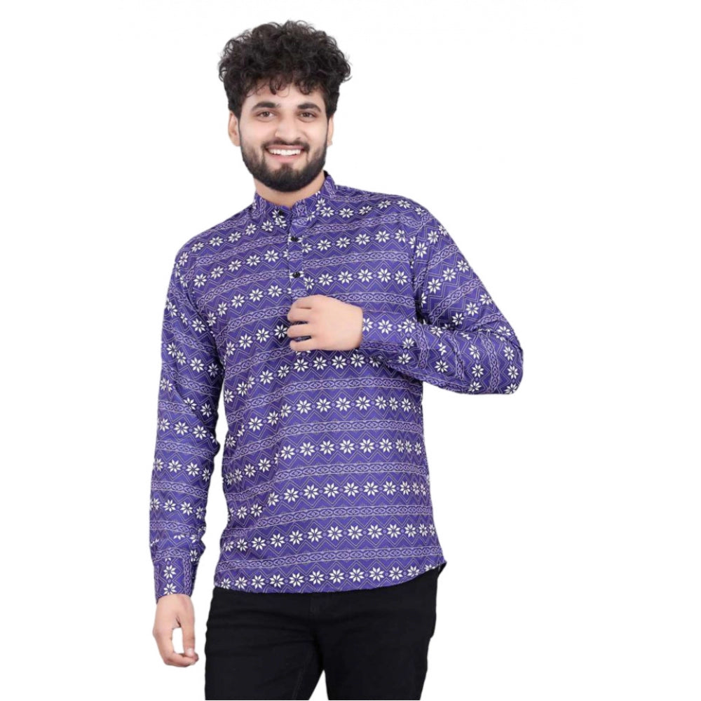 Generic Men's Cotton Blended Printed Full Sleeve Shortkurta (Multicolor)