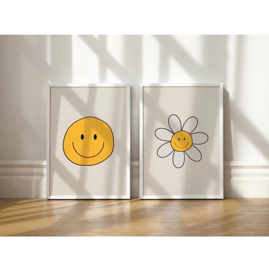 Generic Set of_2 Smiley Face Framed (White)