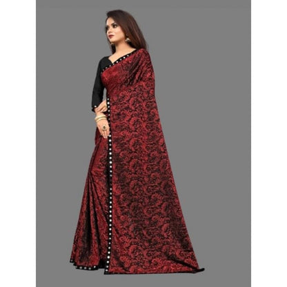 Generic Women's Lycra Solid Saree With Unstitched Blouse (Maroon, 5.5 Mtr)