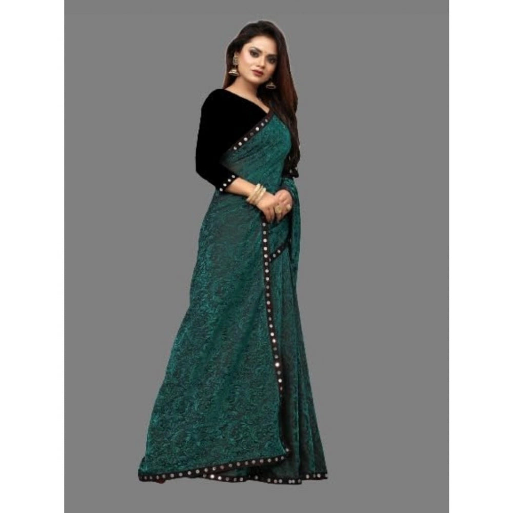 Generic Women's Lycra Solid Saree With Unstitched Blouse (Green, 5.5 Mtr)