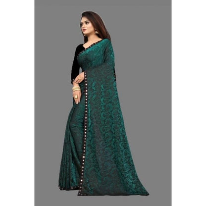 Generic Women's Lycra Solid Saree With Unstitched Blouse (Green, 5.5 Mtr)