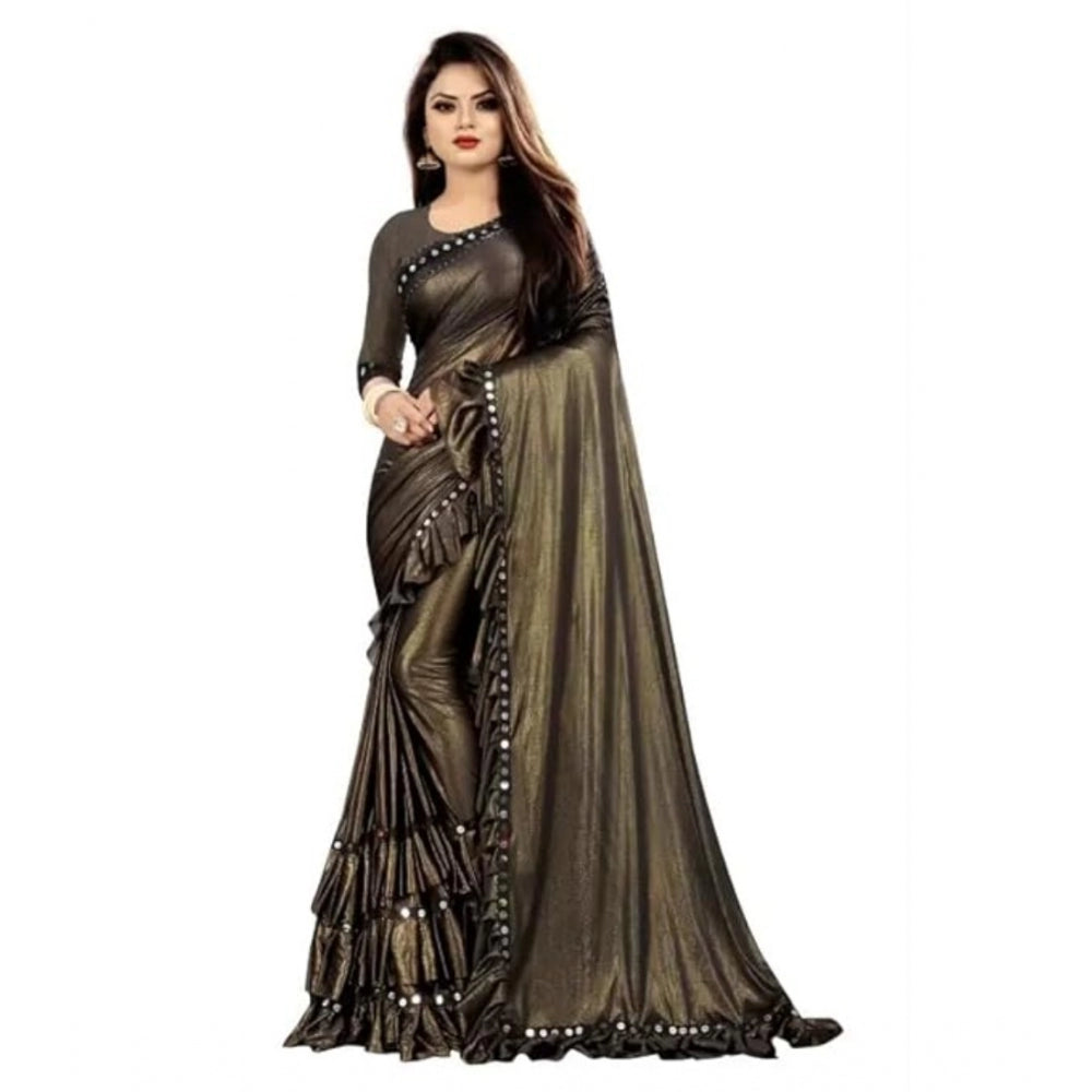 Generic Women's Malai Lining Solid Saree With Unstitched Blouse (Coffee, 5.5 Mtr)