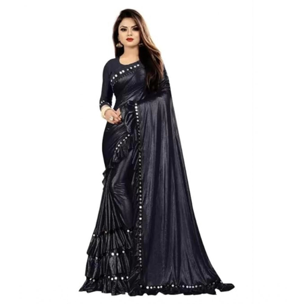 Generic Women's Malai Lining Solid Saree With Unstitched Blouse (Black, 5.5 Mtr)