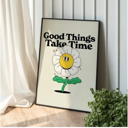 Generic Good Things Take Time Wall Frame (Black-Brown )