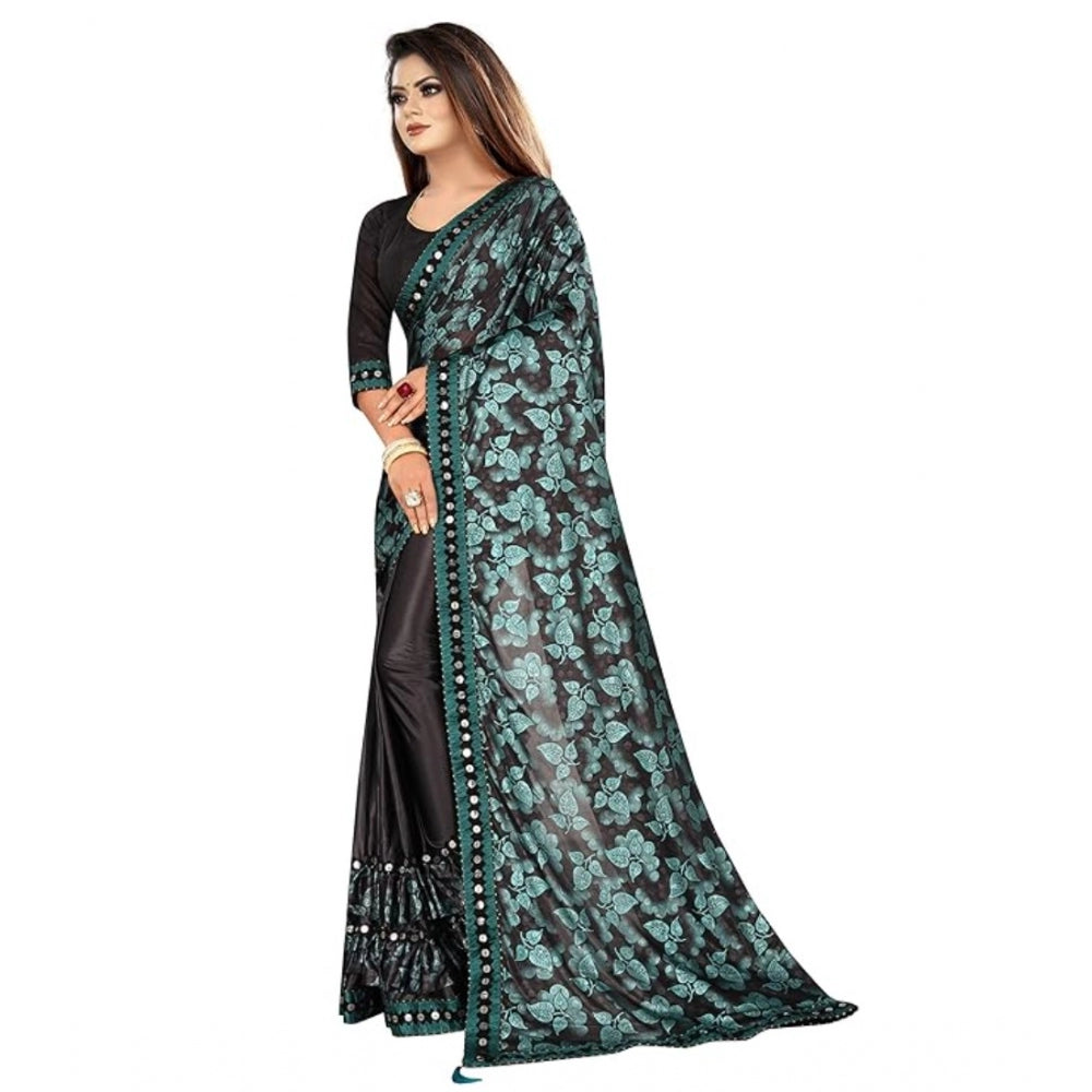 Generic Women's Lycra Solid Saree With Unstitched Blouse (Green, 5.5 Mtr)