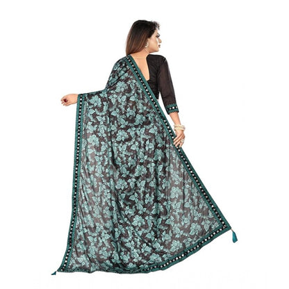 Generic Women's Lycra Solid Saree With Unstitched Blouse (Green, 5.5 Mtr)