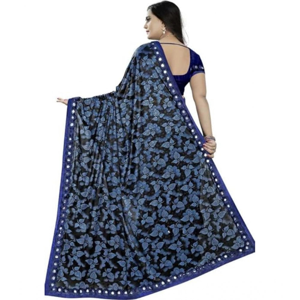 Generic Women's Lycra Solid Saree With Unstitched Blouse (Blue, 5.5 Mtr)