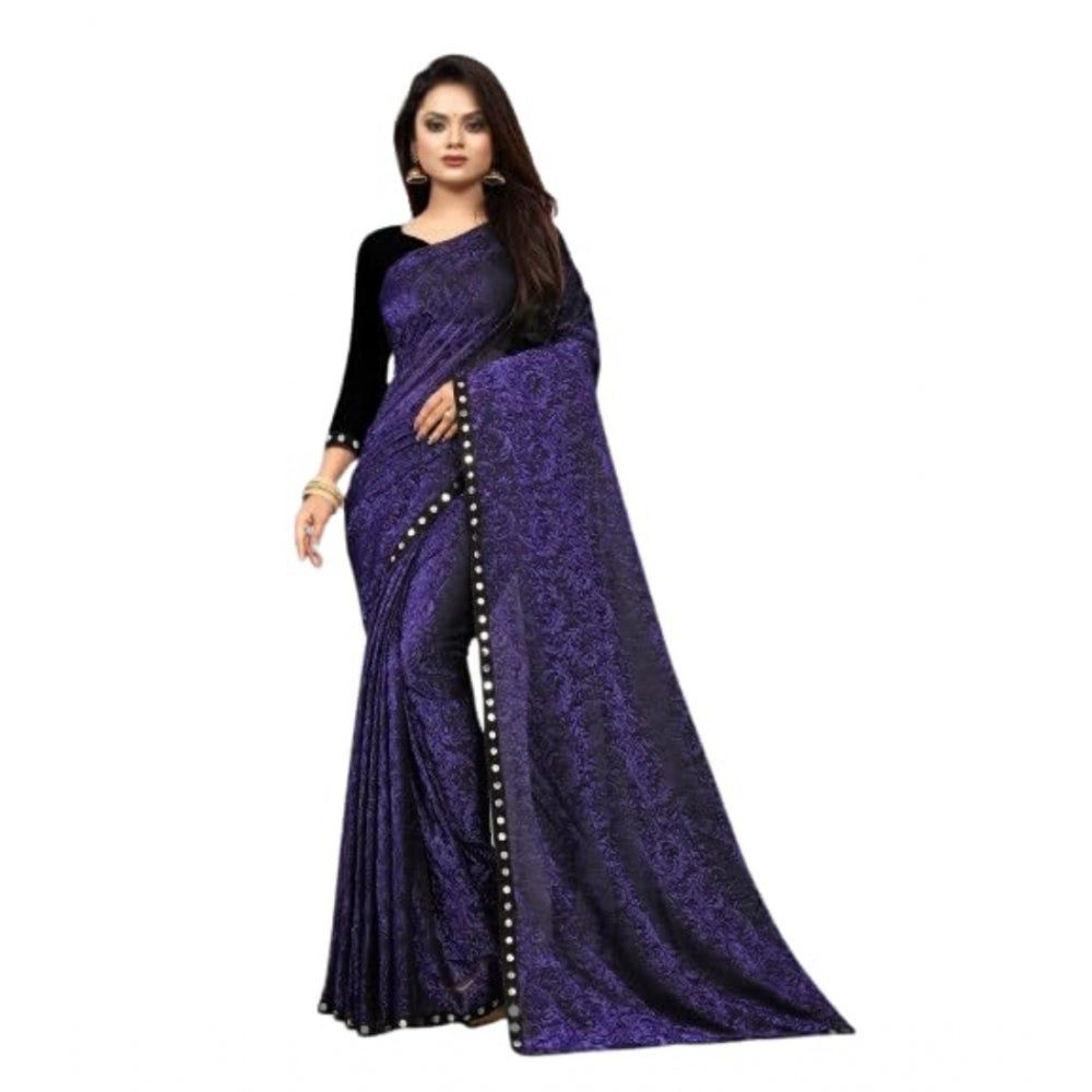 Generic Women's Lycra Solid Saree With Unstitched Blouse (Purple, 5.5 Mtr)