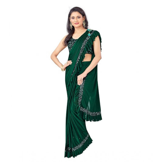 Generic Women's Lycra Solid Saree With Unstitched Blouse (Green, 5.5 Mtr)