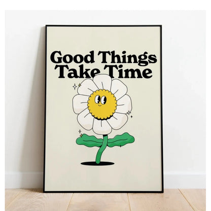 Generic Good Things Take Time Wall Frame (Black-Brown )