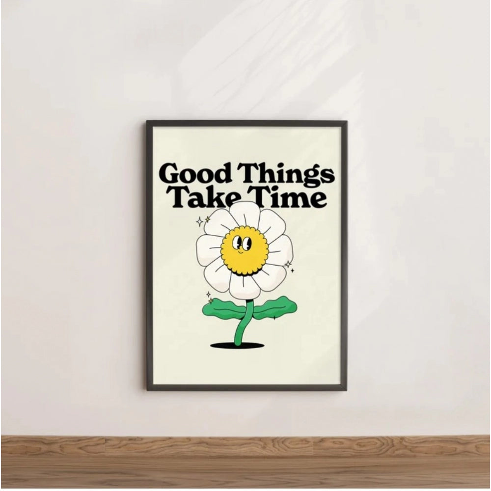 Generic Good Things Take Time Wall Frame (Black-Brown )