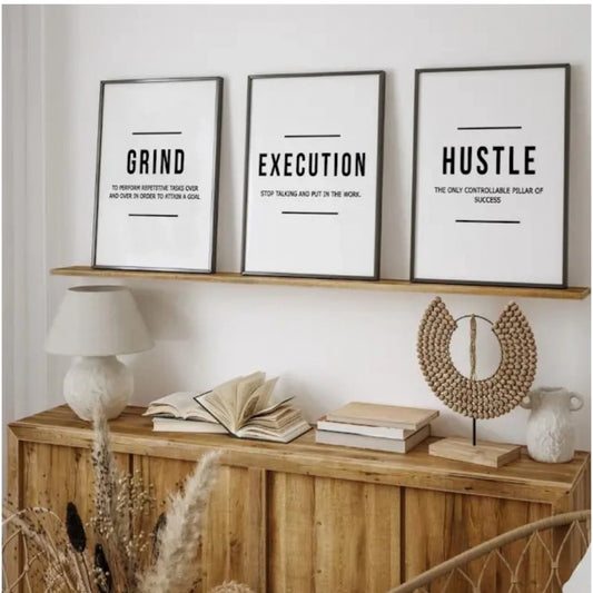 Generic Set of_3 Grind Execution Hustle Framed (Black )