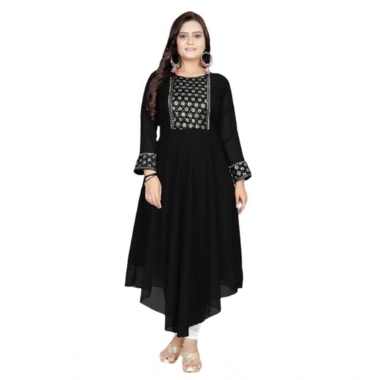 Generic Women's Georgette Embroidered Kurti (Black)